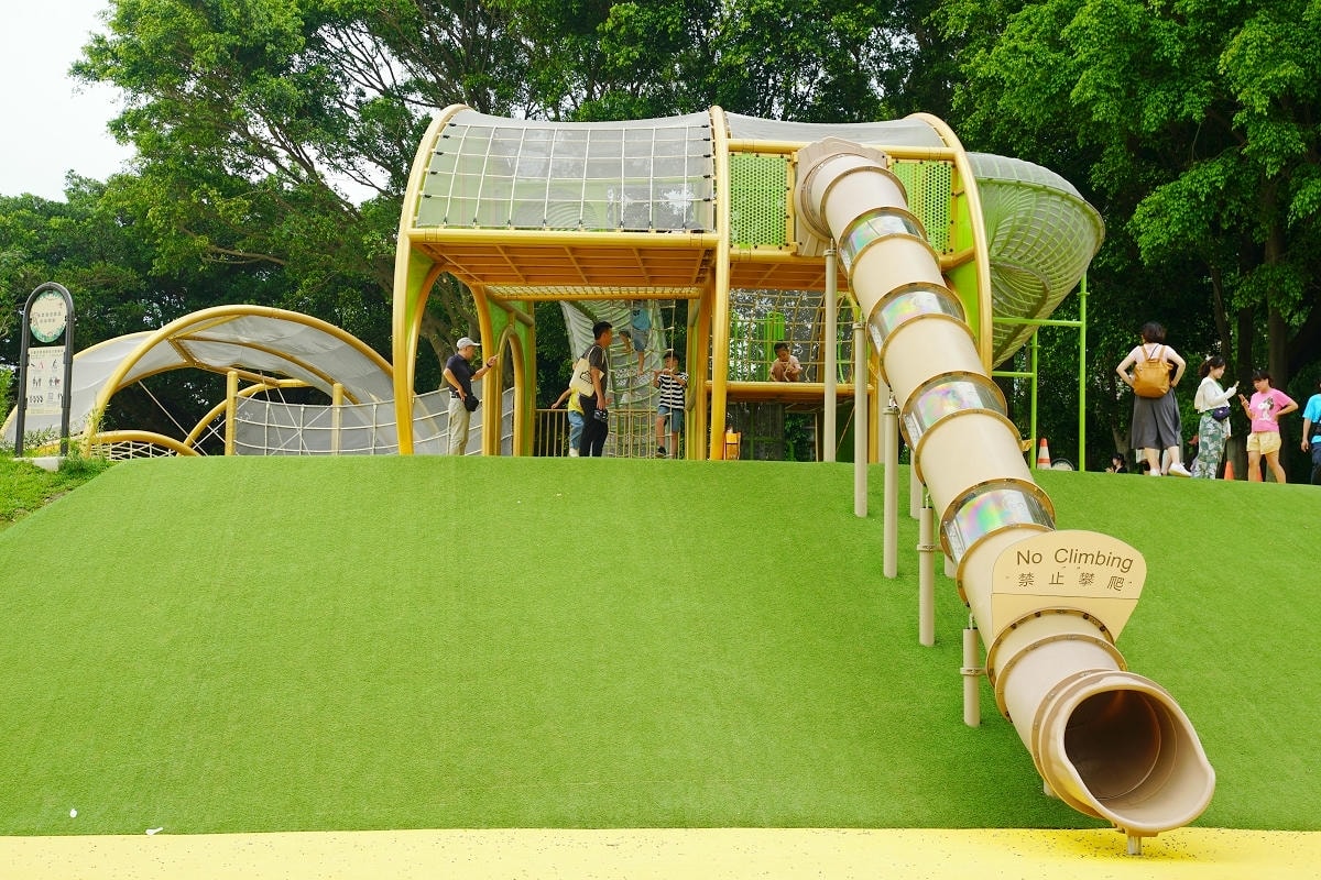【陽明公園兒童遊樂場】桃園區最大旗艦共融式公園 全齡共融桃氣猿奇境 桃園埤塘文化生態水池